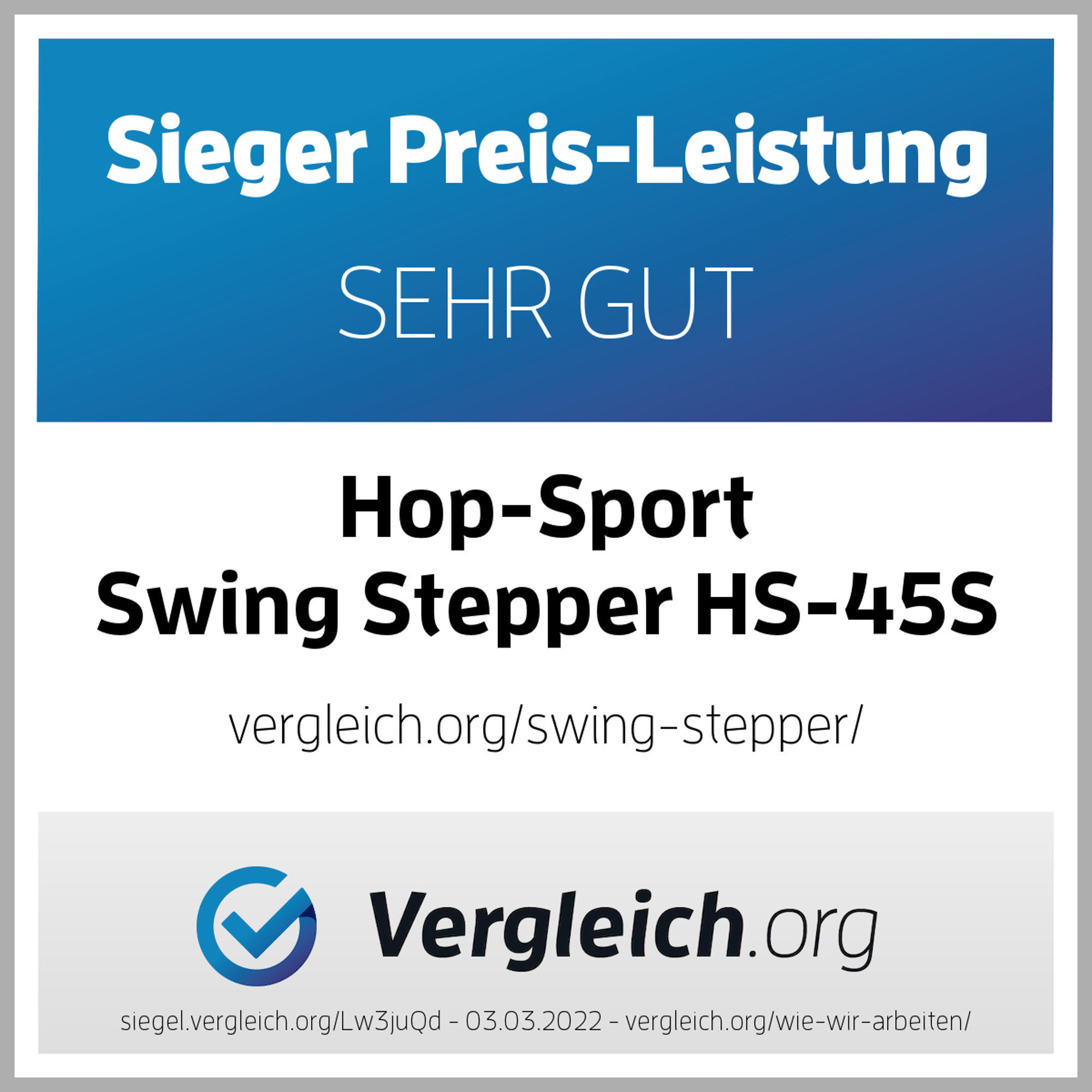 Sieger Preis-Leistung SEHR GUT von Vergleich.org für Stepper 045S 