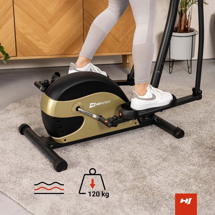 Crosstrainer von Hop-Sport mit rutschfesten Pedalen für sicheres Training und hohe Stabilität, maximale Belastbarkeit 120 kg.