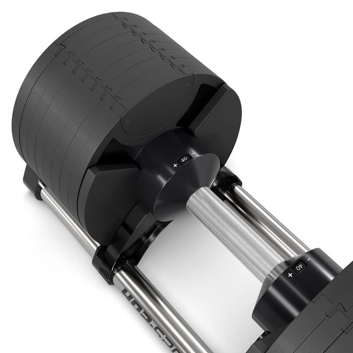 Verstellbare Kurzhantel – Detailansicht Griff und Gewichtsblöcke