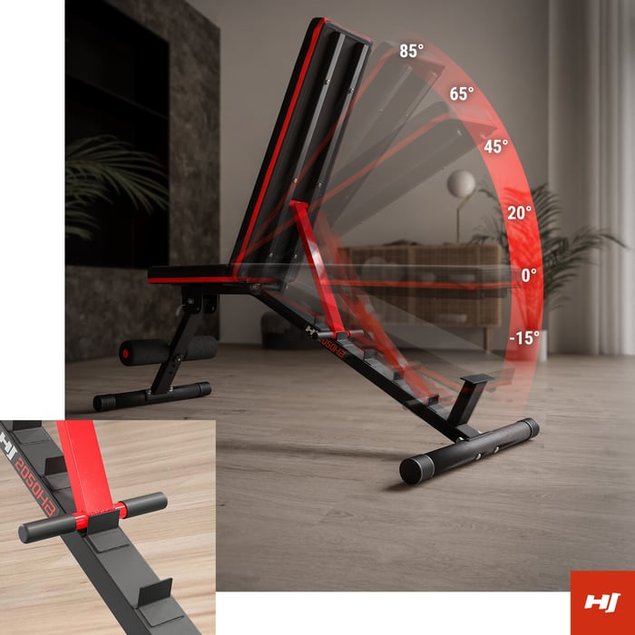 Banc d'entraînement Hop-Sport HS-2050HB pliable avec inclinaison négative.