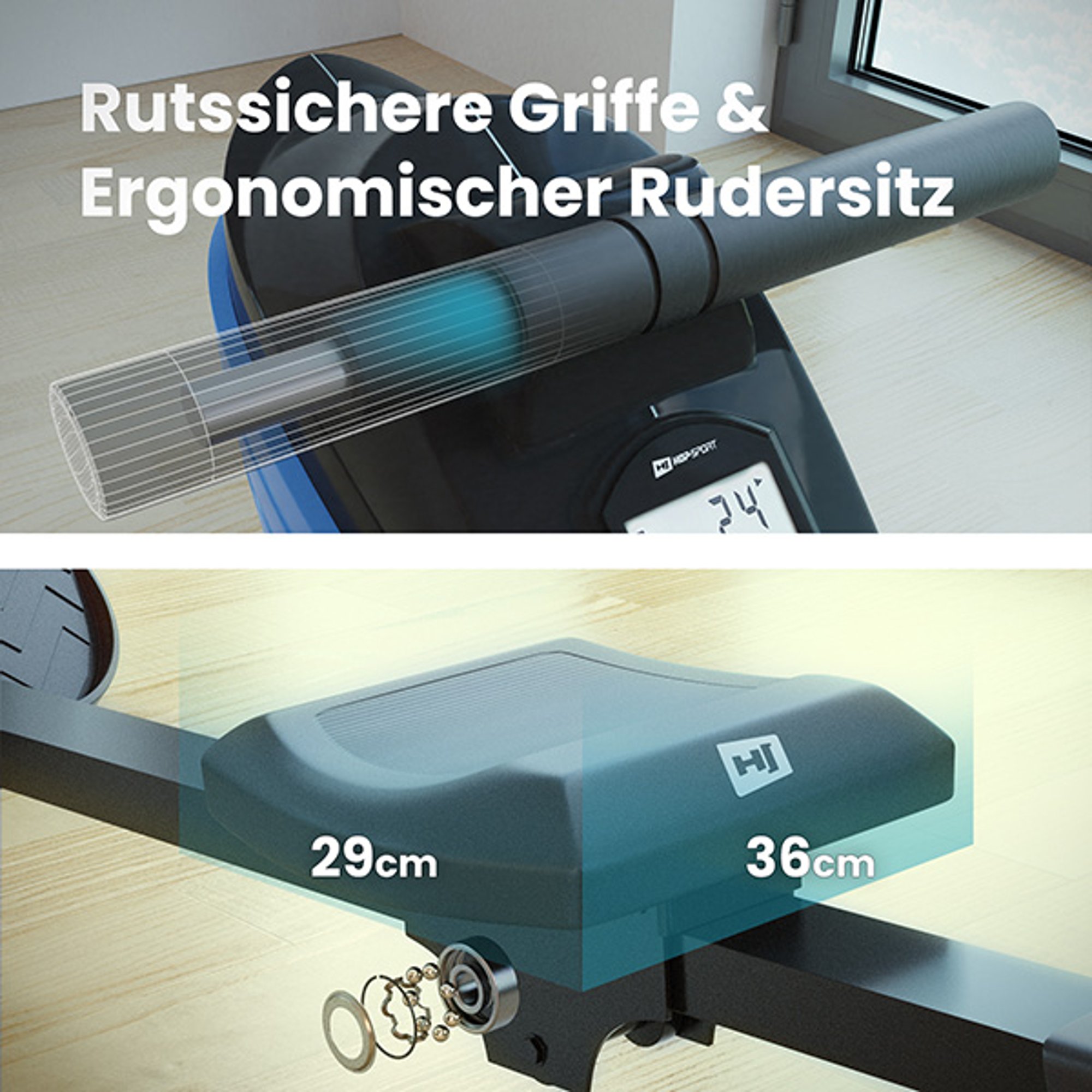  Der weiche, ergonomisch geformte Sattel und ergonomische Griffe bei 060R Cross